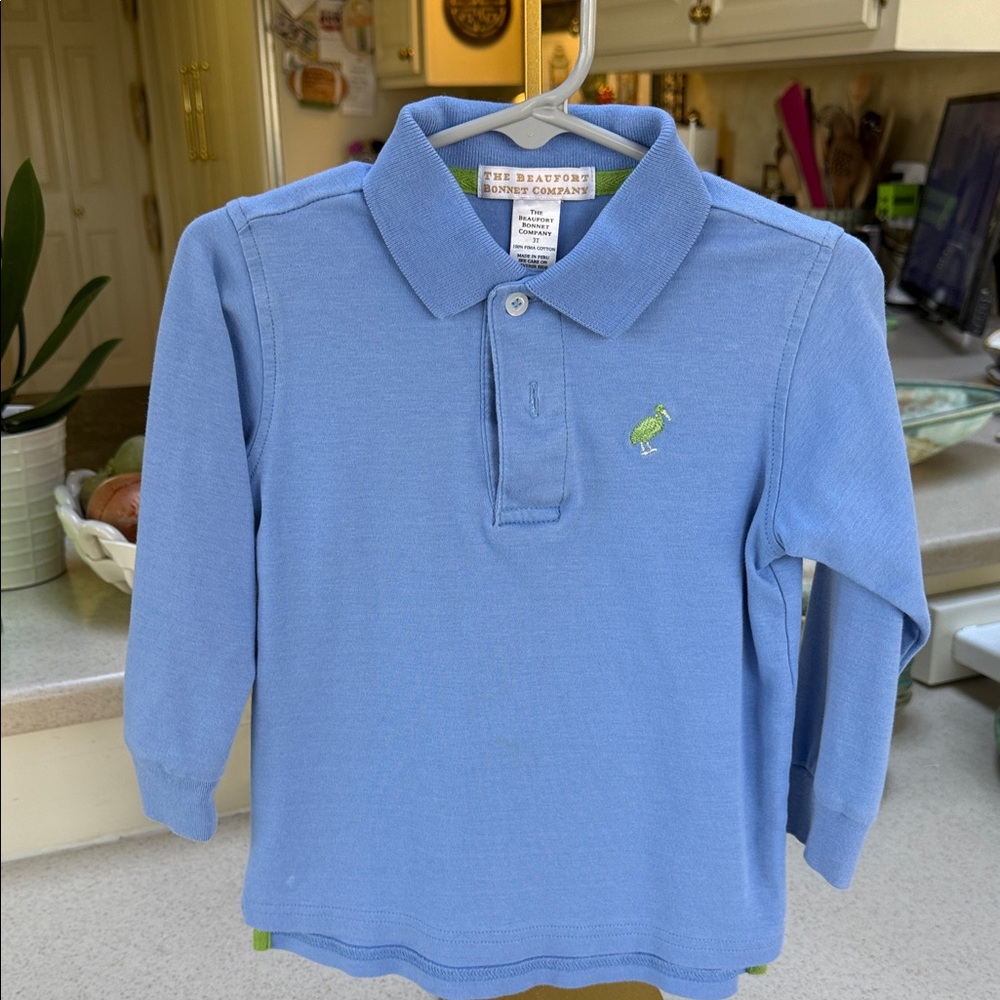 The Beaufort Bonnet Company Long-Sleeve Light Blue Polo with Lime Logo